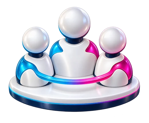 つながる3人の立体アイコン